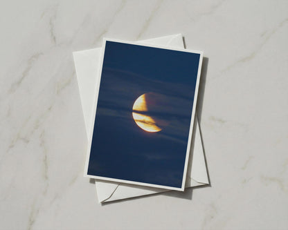 Half Moon Rising Card, Crescent Moon Night Sky, Blue Gold Moon Greeting Card, A6