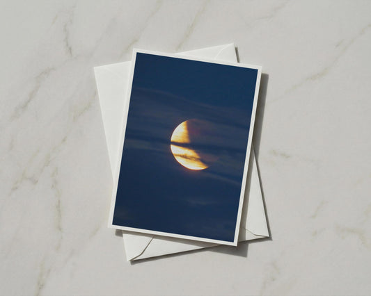 Half Moon Rising Card, Crescent Moon Night Sky, Blue Gold Moon Greeting Card, A6