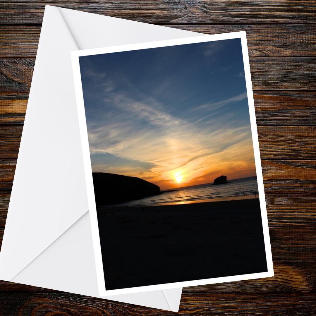Portreath Sunset Greetings Card | Cornwall Beach Card | Blank Coastal Card
