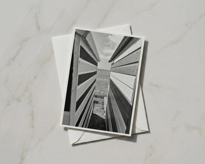 Beach Hut Card, Black and White Seaside Photography, Coastal Greeting Card, Sea View