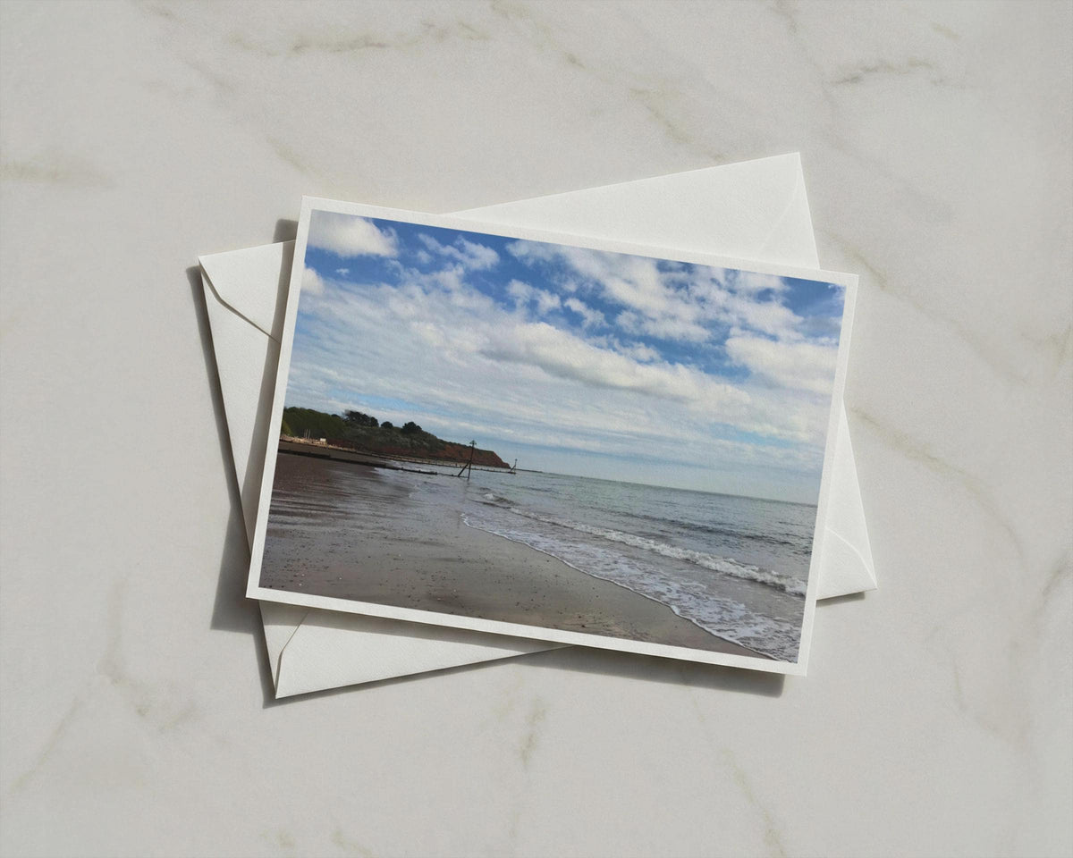 Devon Beach Coastal Card, Red Cliffs Seaside Scene, British Seaside Greeting Card, A6