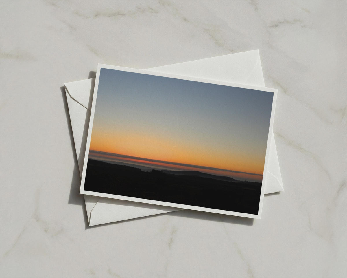 Dawn Dusk Landscape Greeting Card, Sunset Silhouette, Orange Sky A6 Card