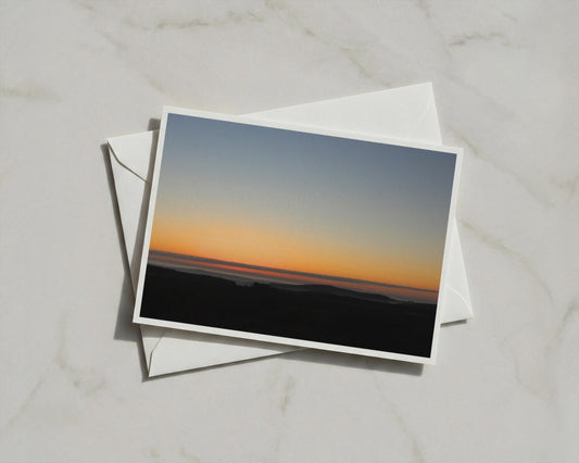 Dawn Dusk Landscape Greeting Card, Sunset Silhouette, Orange Sky A6 Card