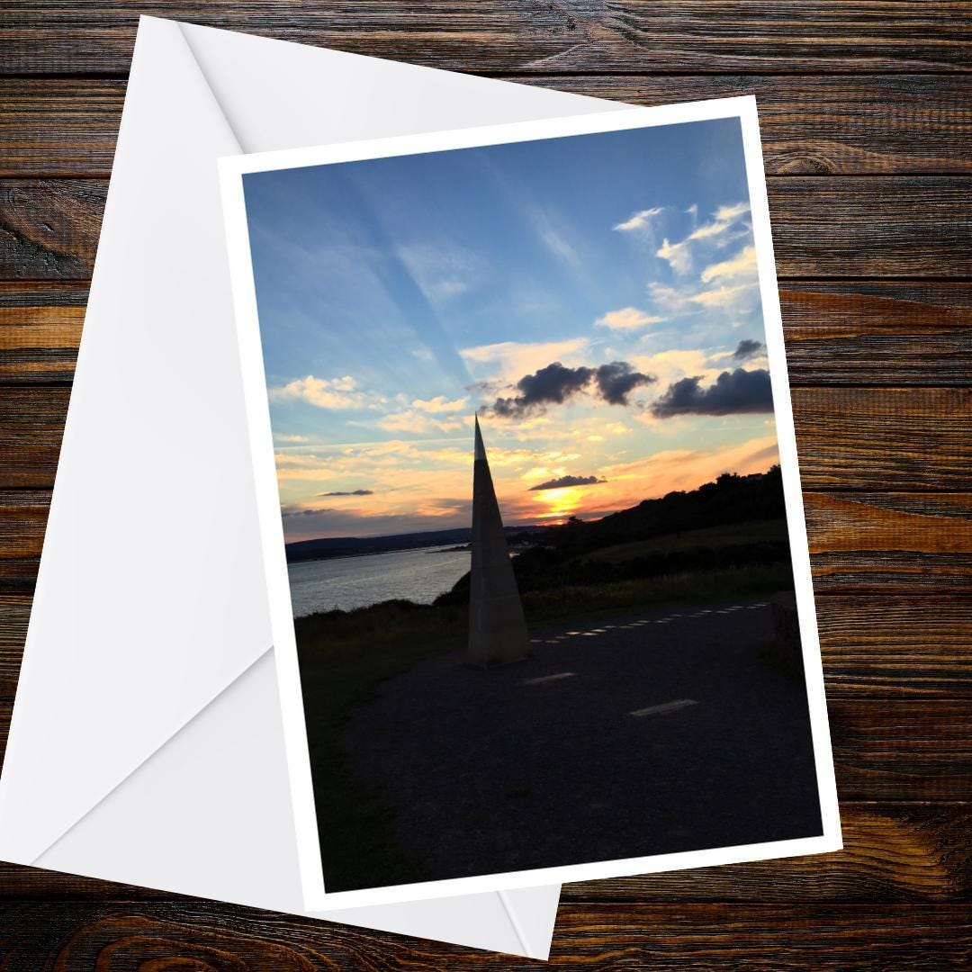 Orcombe Point Sunset Greetings Card | Geoneedle Exmouth Card | Blank Devon Card