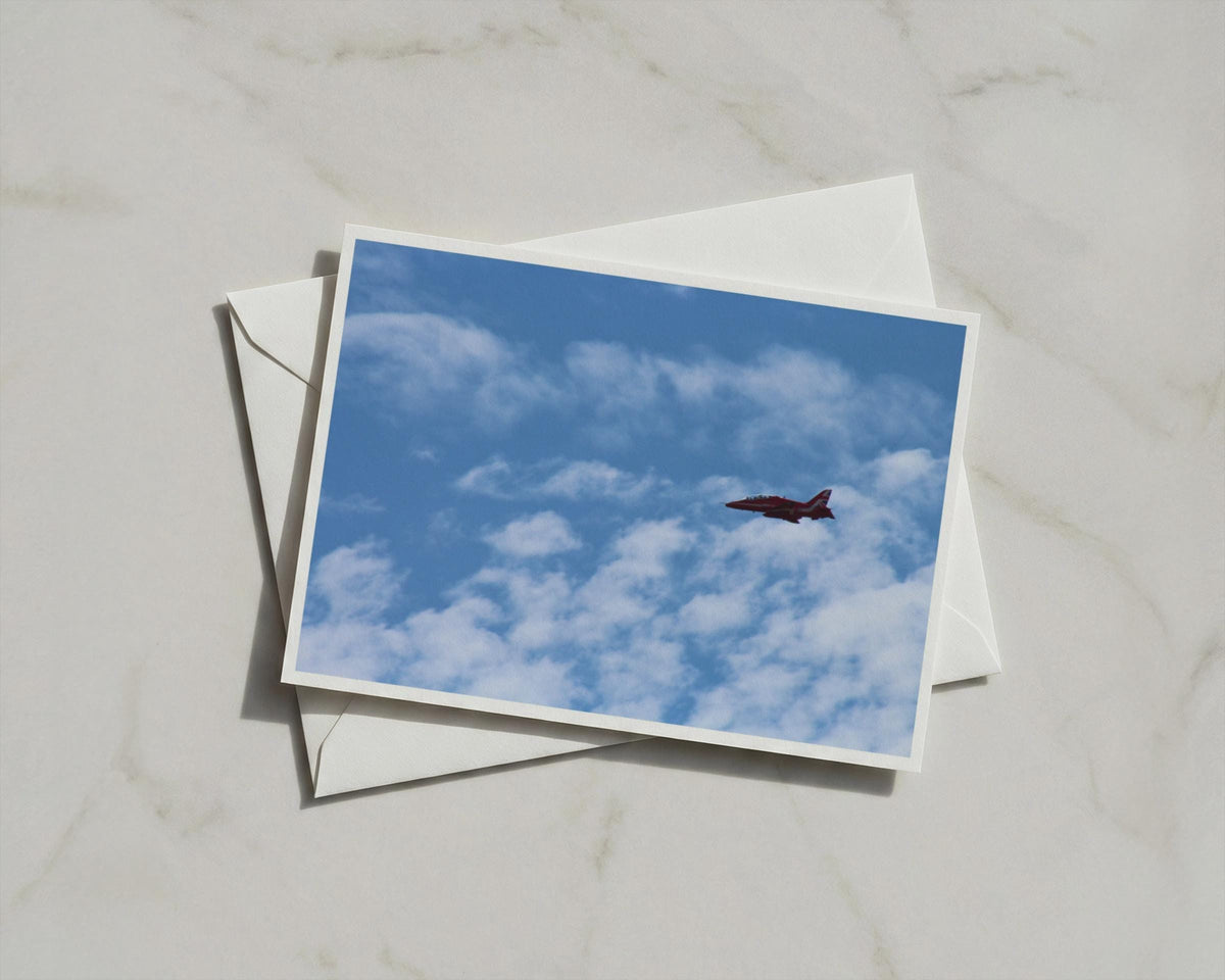 Red Arrows RAF Jet A6 Card, British Airshow Greeting Card, Blue Sky Aviation