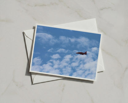 Red Arrows RAF Jet A6 Card, British Airshow Greeting Card, Blue Sky Aviation