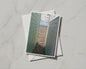 Beach Hut Pebble Shore Card, Coastal Seaside Greeting Card, Mint Green Huts Sea View