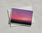 Dawn Dusk Landscape Card, Pink Purple Sunset Sky, Coastal Town Greeting Card