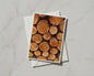Stacked Logs Greetings Card, Tree Rings Photography, Rustic Woodland Nature Card
