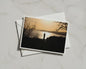 Sunset Silhouette Tower Coastal Landscape Card, Golden Dusk Bay View, A6 Greeting Card