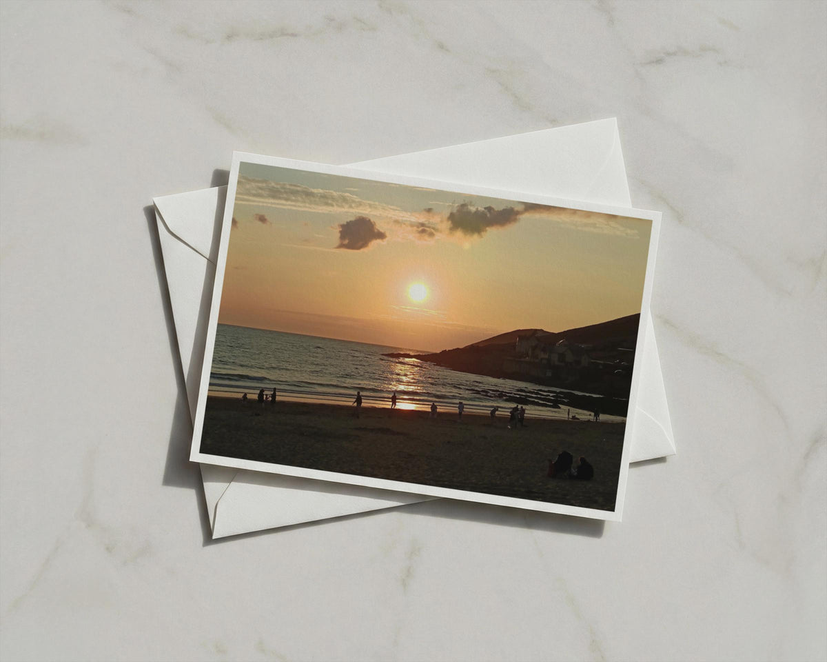 Sunset Beach Landscape Card, Coastal Dawn Dusk Greeting Card, Seaside Sky A6