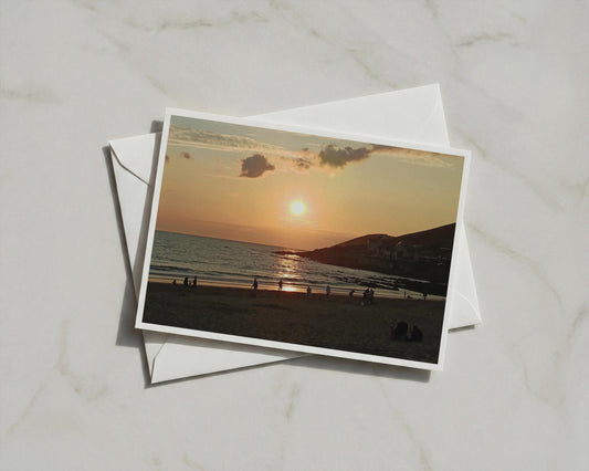 Sunset Beach Landscape Card, Coastal Dawn Dusk Greeting Card, Seaside Sky A6