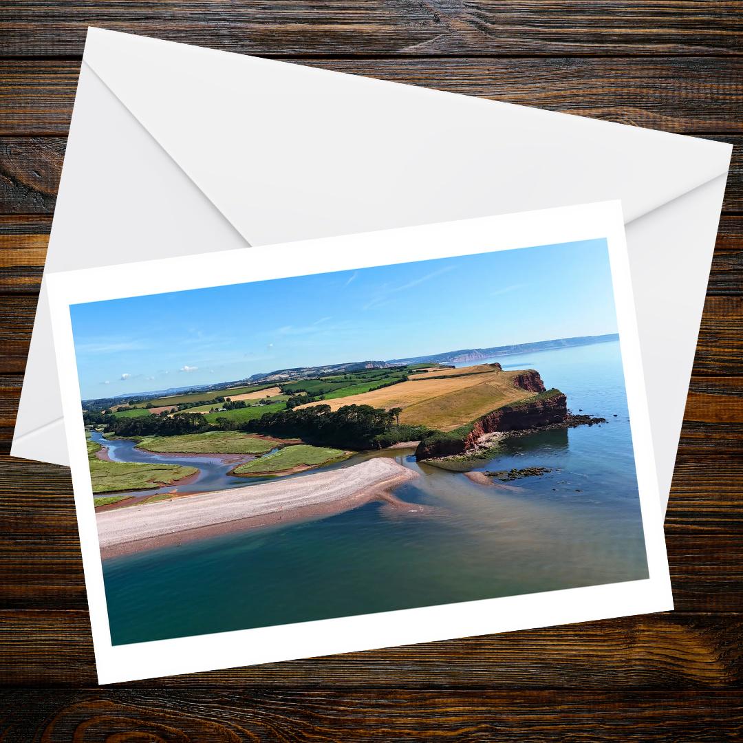 The River Otter Mouth at Budleigh Salterton A6 Greetings Card - Drone Photography | Devon and Cornwall Drone Collection
