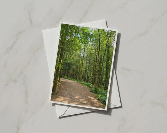 Forest Path Greeting Card, Woodland Trees Nature Card, Green Summer Walk A6 Card