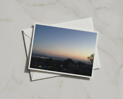Dawn Dusk Landscape Greeting Card, Sunset Town View, Twilight Sky, A6 Card