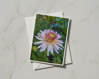 Pink Dahlia Flower Card, Garden Floral Greeting Card, Blank A6 Card with Envelope