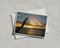 Sunset Beach Card, Driftwood Silhouette Coastal Greetings Card, Golden Sky Sea View