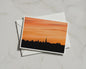 Sunset Skyline Silhouette Card, Church Spire Orange Sky, Dawn Dusk Landscape Greeting Card