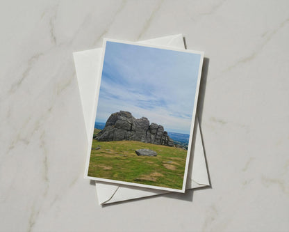 Dartmoor Tor Greeting Card, Devon Granite Rock Landscape, Moorland Photography Card