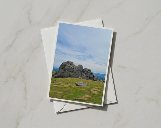 Dartmoor Tor Greeting Card, Devon Granite Rock Landscape, Moorland Photography Card