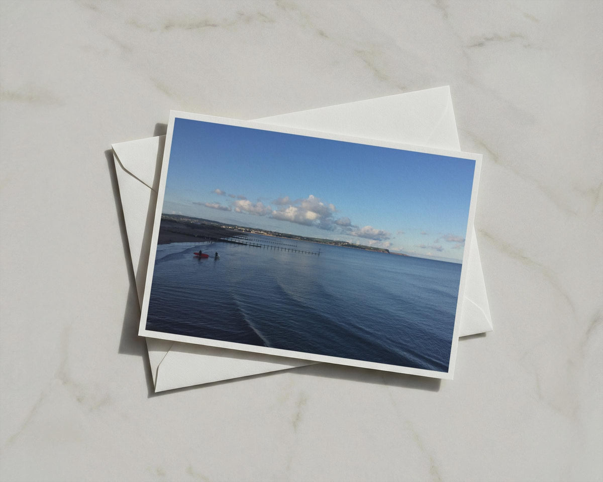 Devon Seaside Greeting Card, Coastal Beach Scene, Surfing Bay, Blue Sea Sky