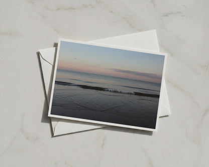Dawn Seascape Greeting Card, Pastel Sunset Beach Card, Coastal Ocean Wave Card, A6