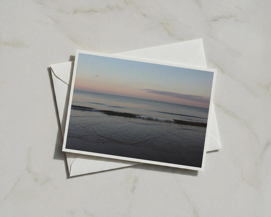 Dawn Seascape Greeting Card, Pastel Sunset Beach Card, Coastal Ocean Wave Card, A6