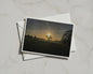 Misty Sunrise Landscape Card, Oak Tree Silhouette, Dawn countryside greeting card