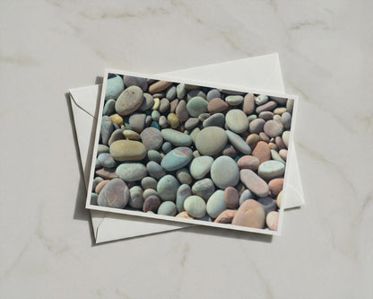 Pebble Beach Photography Card, Coastal Stone Nature A6 Greeting Card with Envelope