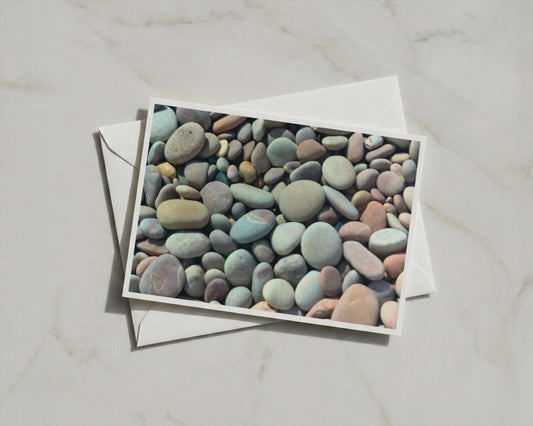 Pebble Beach Photography Card, Coastal Stone Nature A6 Greeting Card with Envelope