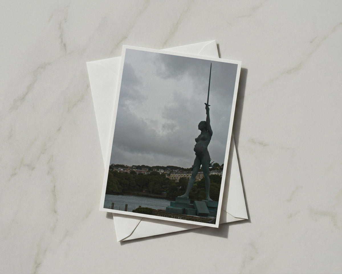 Verity Statue Ilfracombe Card, Devon Coastal Sculpture, Damien Hirst Greeting Card