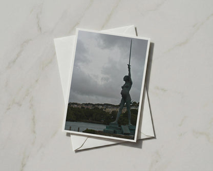 Verity Statue Ilfracombe Card, Devon Coastal Sculpture, Damien Hirst Greeting Card