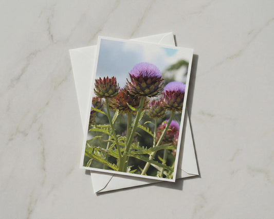 Artichoke Flower Card, Purple Botanical Garden Card, Blank A6 Card with Envelope, Vegetable