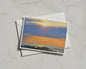 Coastal Sunset Greeting Card, Rocky Seascape Dawn Dusk, Orange Sky Ocean Card