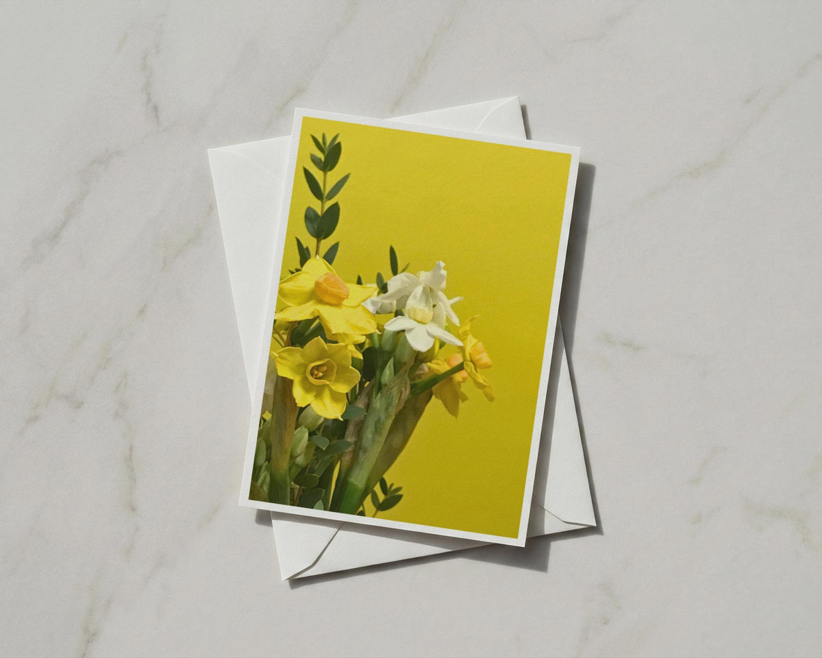 Daffodil Spring Flower Card, Yellow Narcissus Botanical A6 Card, Blank Inside