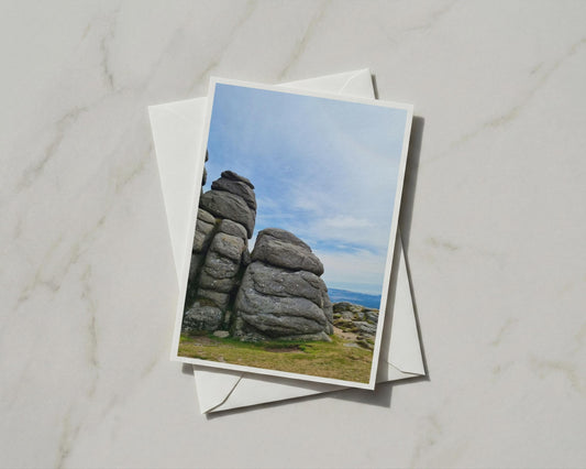 Dartmoor Granite Tor Card, Devon Landscape, Moorland Rocky Outcrop, Nature Greeting Card