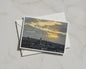 City Skyline Sunset Card, Urban Cranes Landscape, Dawn Dusk Sky, Greetings Card