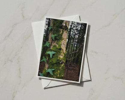 Mossy Tree Trunk Ivy Card, Forest Nature A6 Greeting Card, Woodland Green Gift