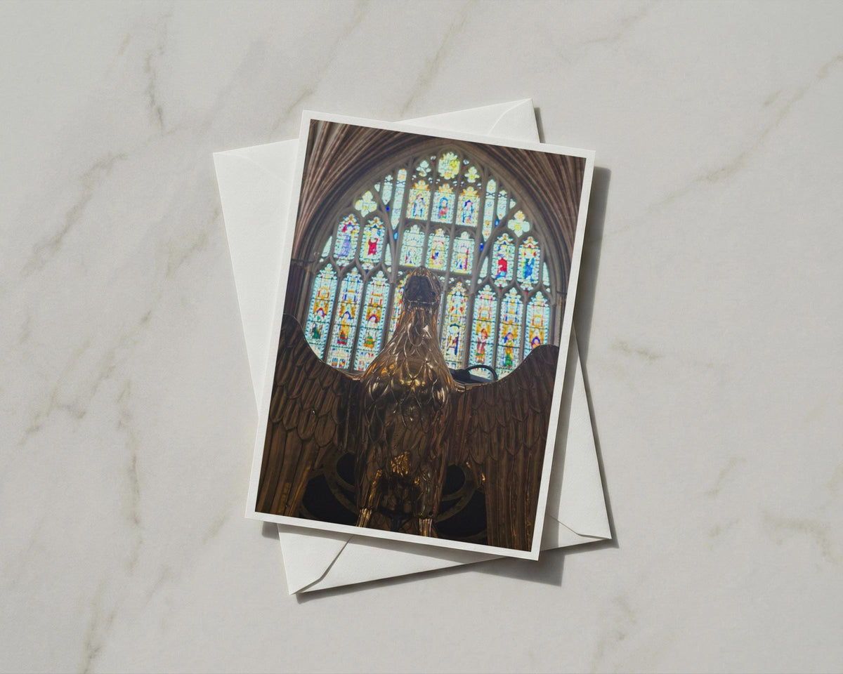 Cathedral Eagle Lectern Card, Stained Glass Window, Gothic Church, British Architecture