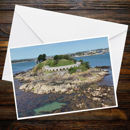Artillery Ports of Drake's Island A6 landscape greeting card, historic coastal defenses, Plymouth military history, ancient artillery holes