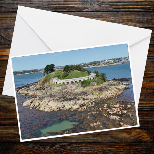 Artillery Ports of Drake's Island A6 landscape greeting card, historic coastal defenses, Plymouth military history, ancient artillery holes