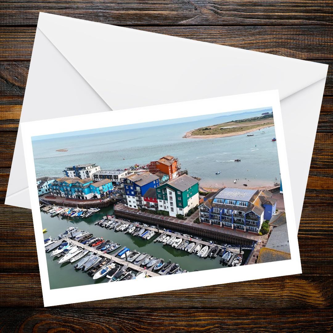 Exmouth Harbour looking towards Dawligh Warren A6 Greetings Card — Drone Photography | Devon and Cornwall Drone Collection