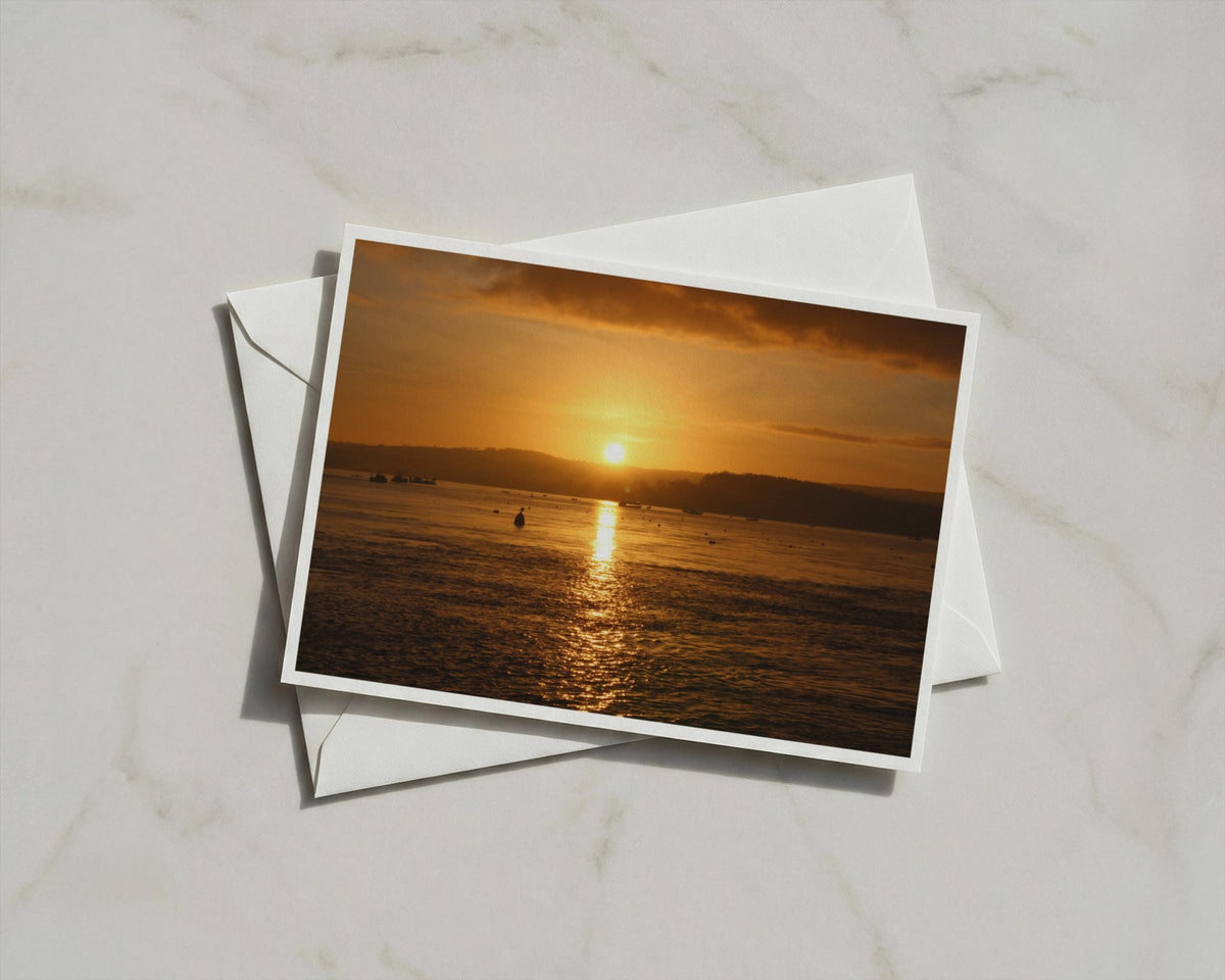 Golden Sunset Seascape Card, Dawn Dusk Landscape, Coastal Sunset A6 Greeting Card