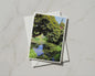 Botanical Garden Pond Card, Lush Green Trees Nature Card, Tranquil Garden Scene
