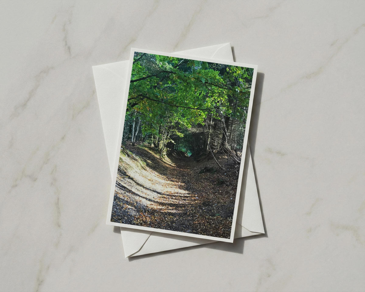 Woodland Path Card, Forest Trail Greeting Card, Autumn Trees Nature Card, A6