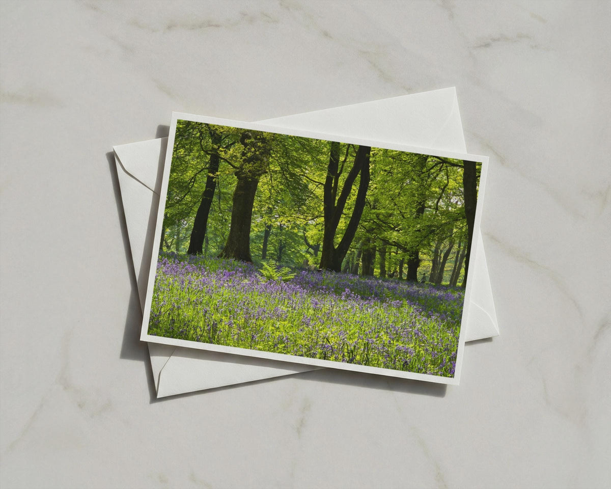 Bluebell Wood Poster, English Forest Landscape Framed Print, Spring Woodland Wall Art, Purple Flowers Green Trees Nature Photography