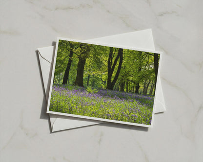 Bluebell Wood Poster, English Forest Landscape Framed Print, Spring Woodland Wall Art, Purple Flowers Green Trees Nature Photography