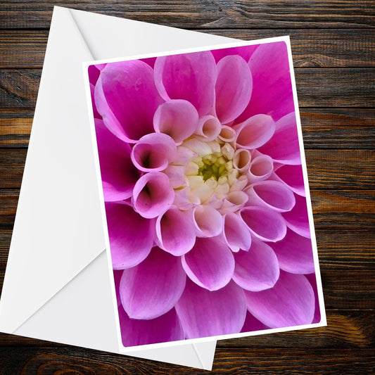Bright Yellow Dahlia Greeting Card - Summer Flower Collection - A6 Macro Flower Photo