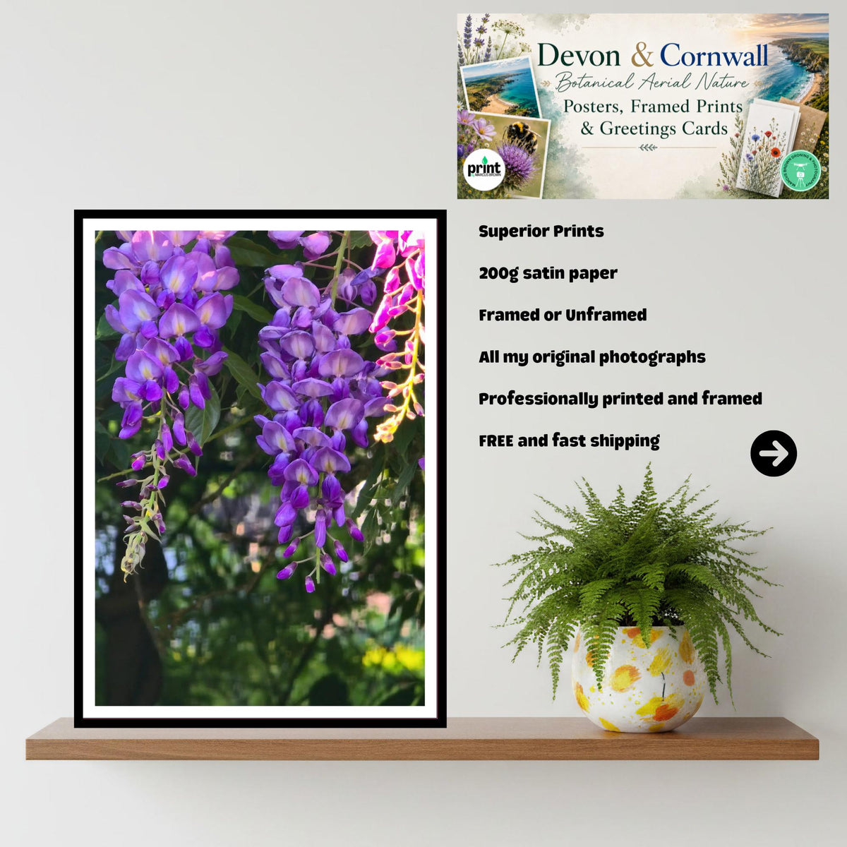 Wisteria Close-up Petal Detail Print, Botanical Art, Intricate Floral Wall Decor, Archival Paper, Nature Lover Gift, Purple Flower Photo