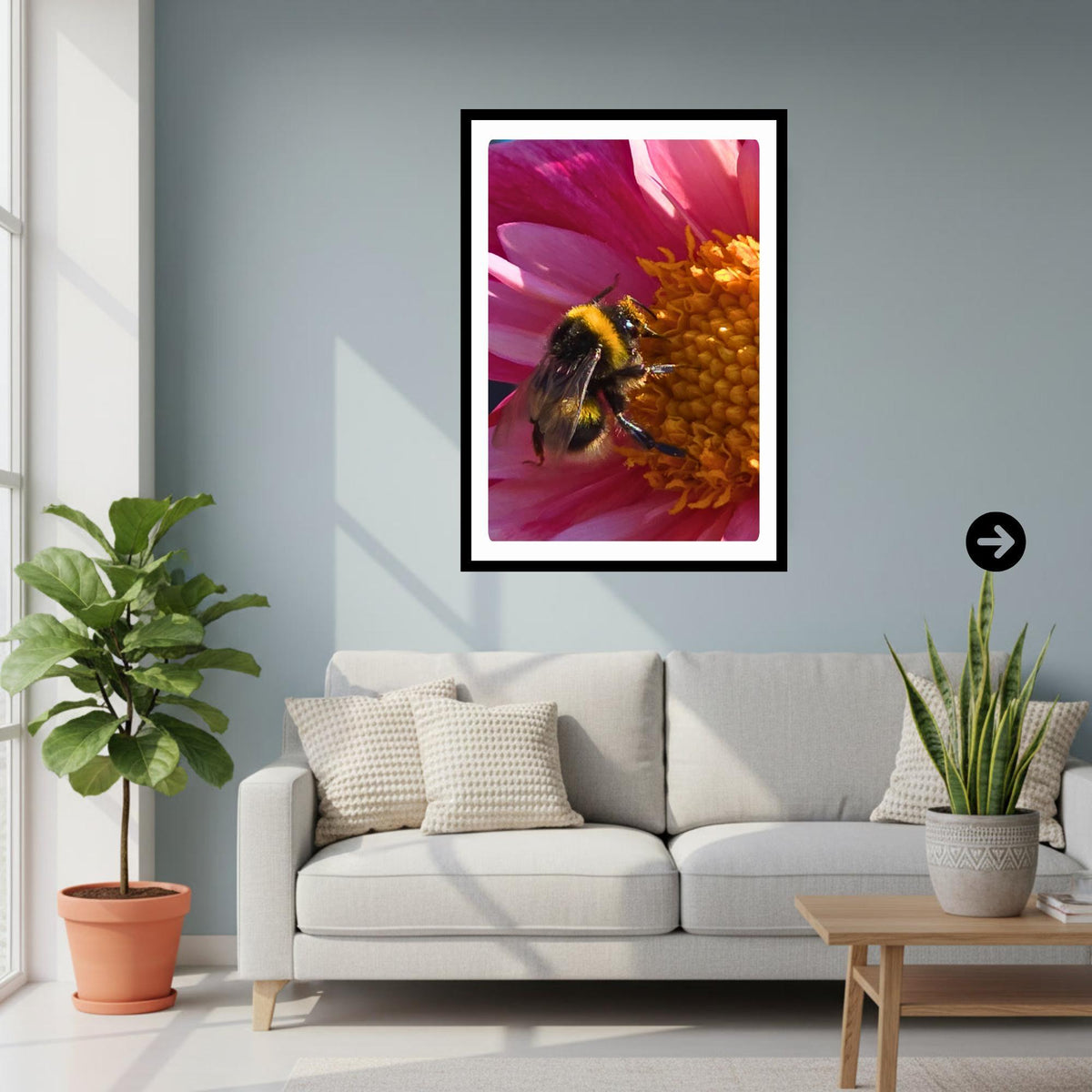 Bumblebee Pink Dahlia Macro Print | Vibrant Floral Nature Wall Art